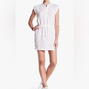 JAMES PERSE 100% Linen Drawstring Dress, mini, white hidden button 3, la…